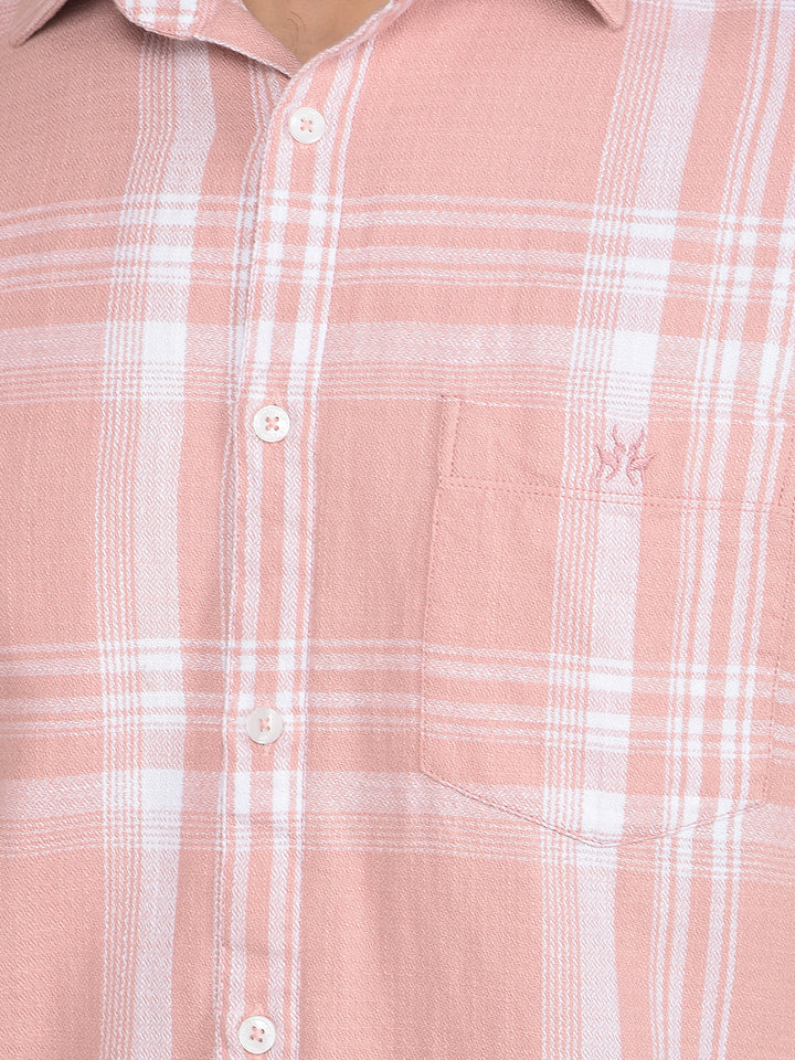 Pink Checked 100% Cotton Shirt-Men Shirts-Crimsoune Club