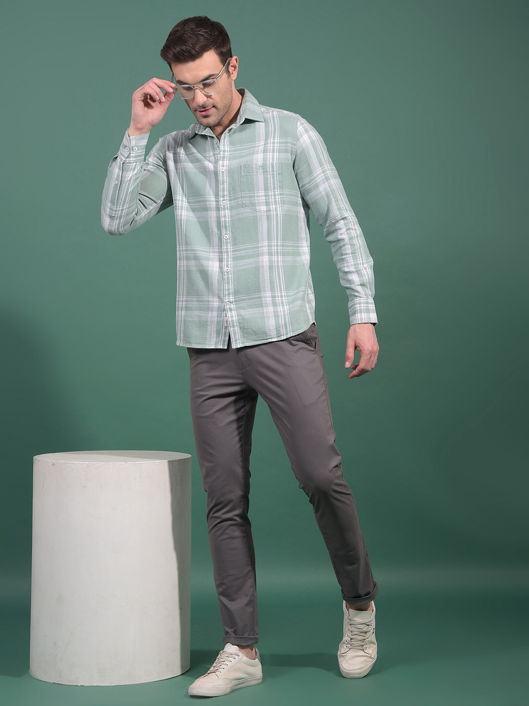Green Checked 100% Cotton Shirt-Men Shirts-Crimsoune Club