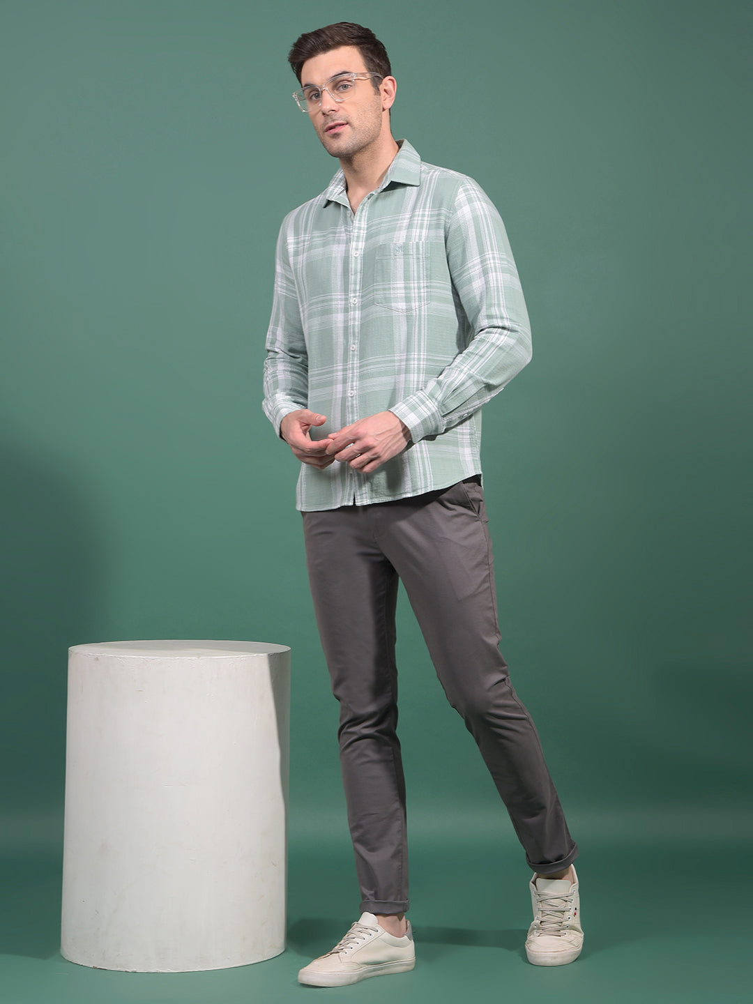 Green Checked 100% Cotton Shirt-Men Shirts-Crimsoune Club