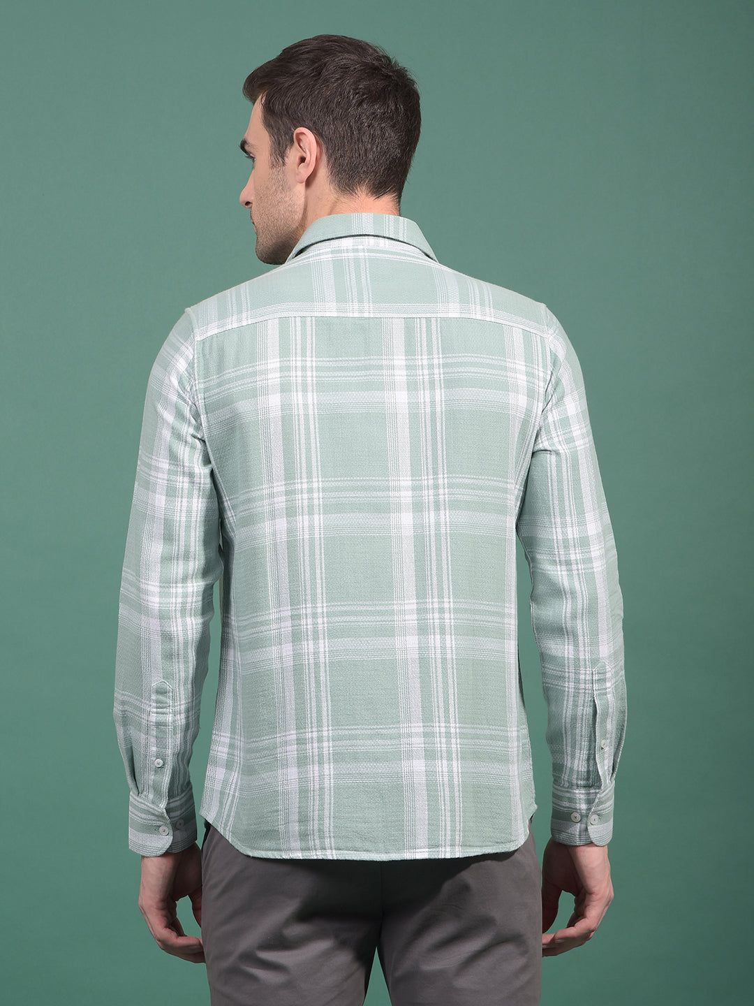 Green Checked 100% Cotton Shirt-Men Shirts-Crimsoune Club