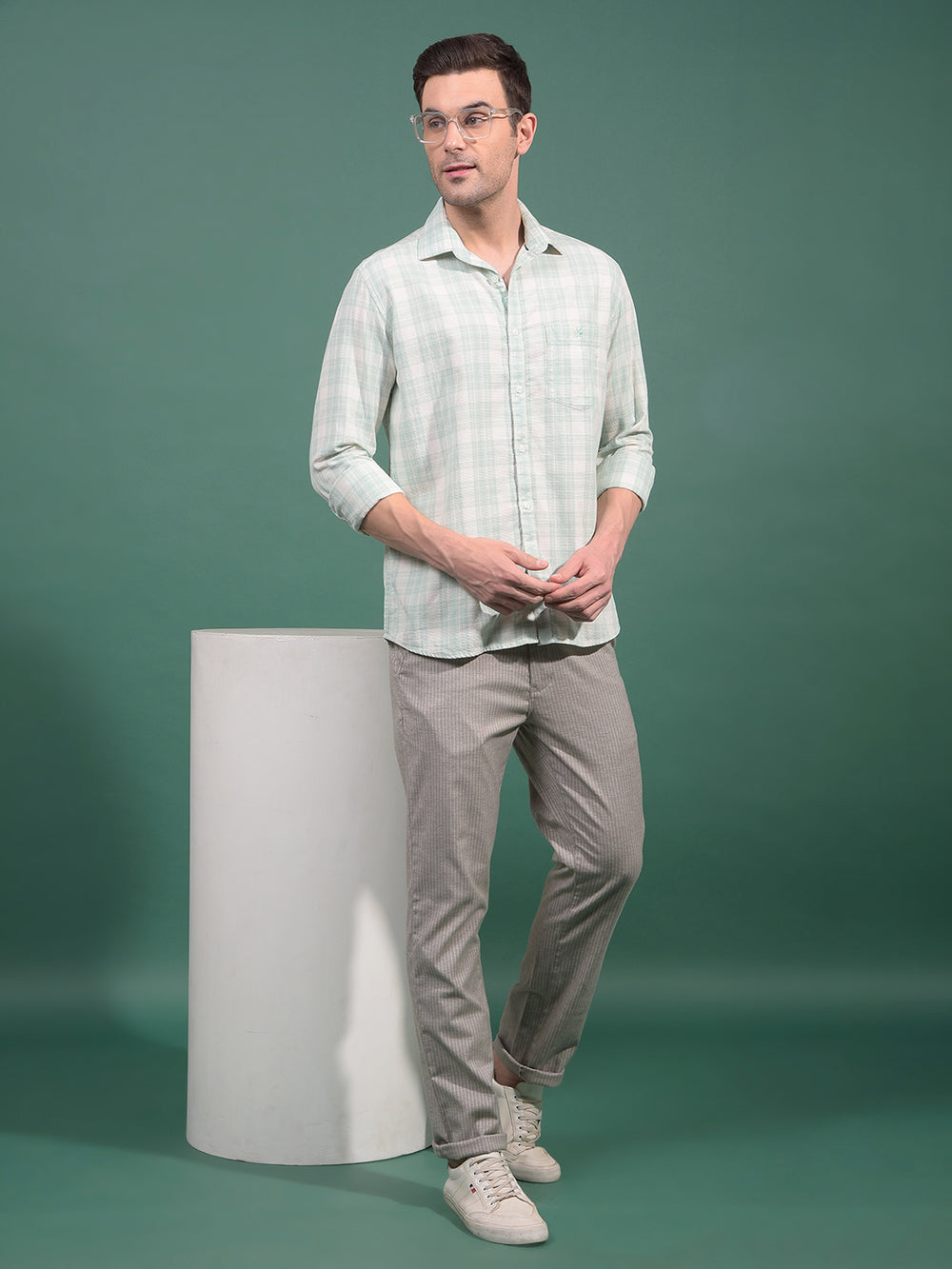 Green Checked 100% Cotton Shirt-Men Shirts-Crimsoune Club