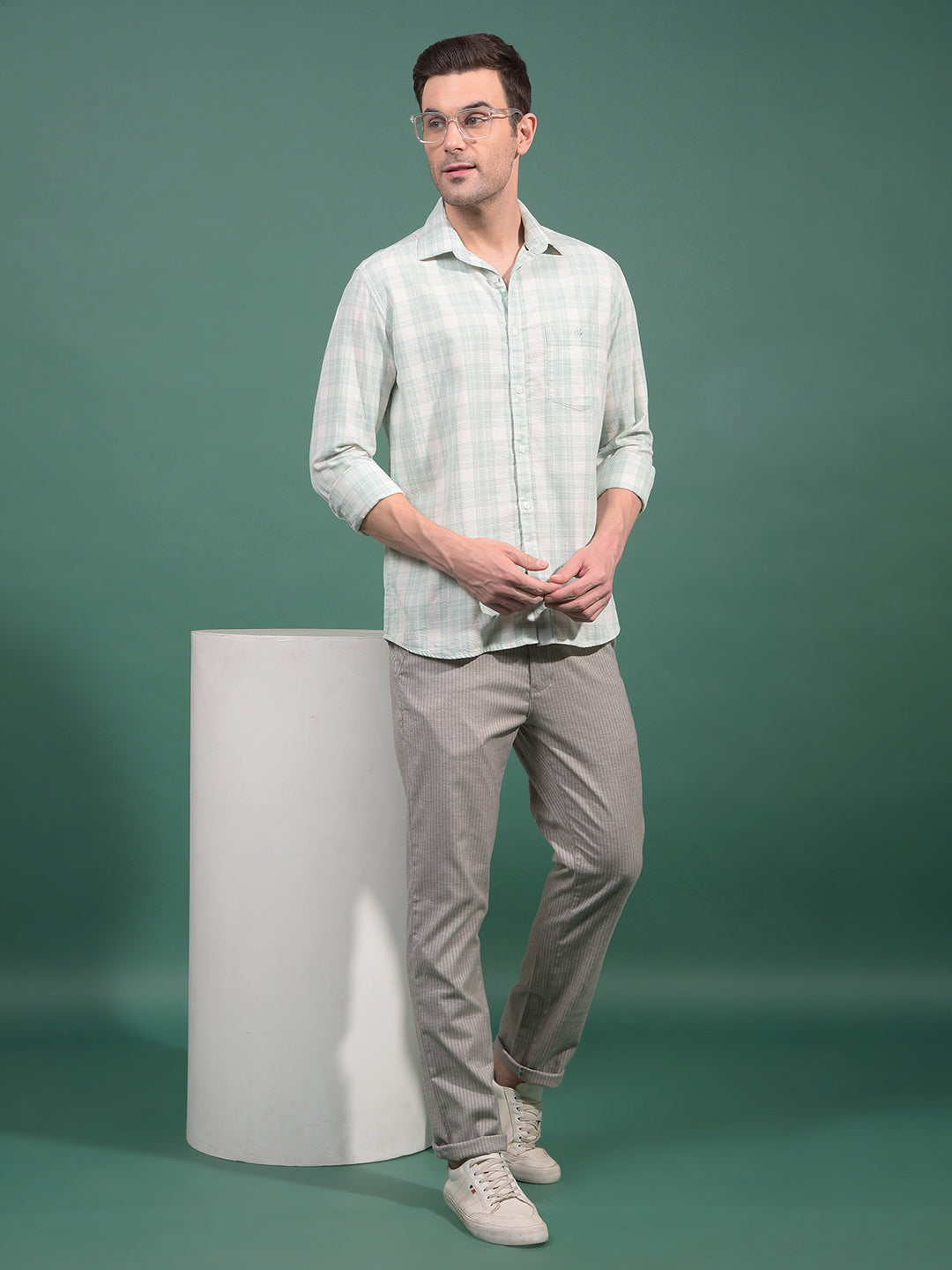 Green Checked 100% Cotton Shirt-Men Shirts-Crimsoune Club