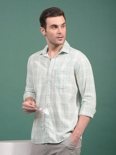 Green Checked 100% Cotton Shirt-Men Shirts-Crimsoune Club