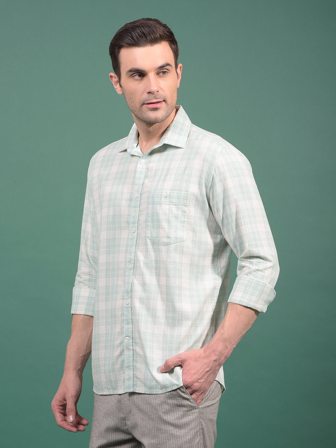 Green Checked 100% Cotton Shirt-Men Shirts-Crimsoune Club