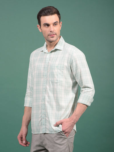 Green Checked 100% Cotton Shirt-Men Shirts-Crimsoune Club