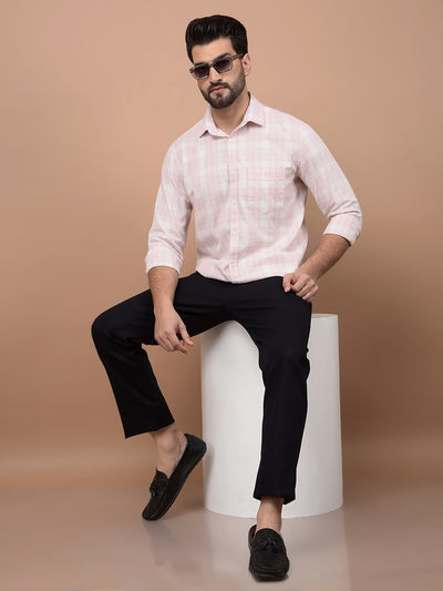 Pink Checked 100% Cotton Shirt-Men Shirts-Crimsoune Club