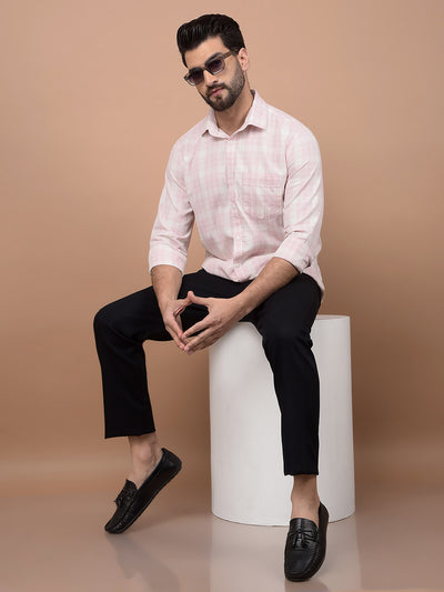 Pink Checked 100% Cotton Shirt-Men Shirts-Crimsoune Club