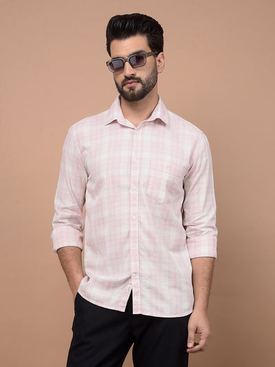 Pink Checked 100% Cotton Shirt-Men Shirts-Crimsoune Club