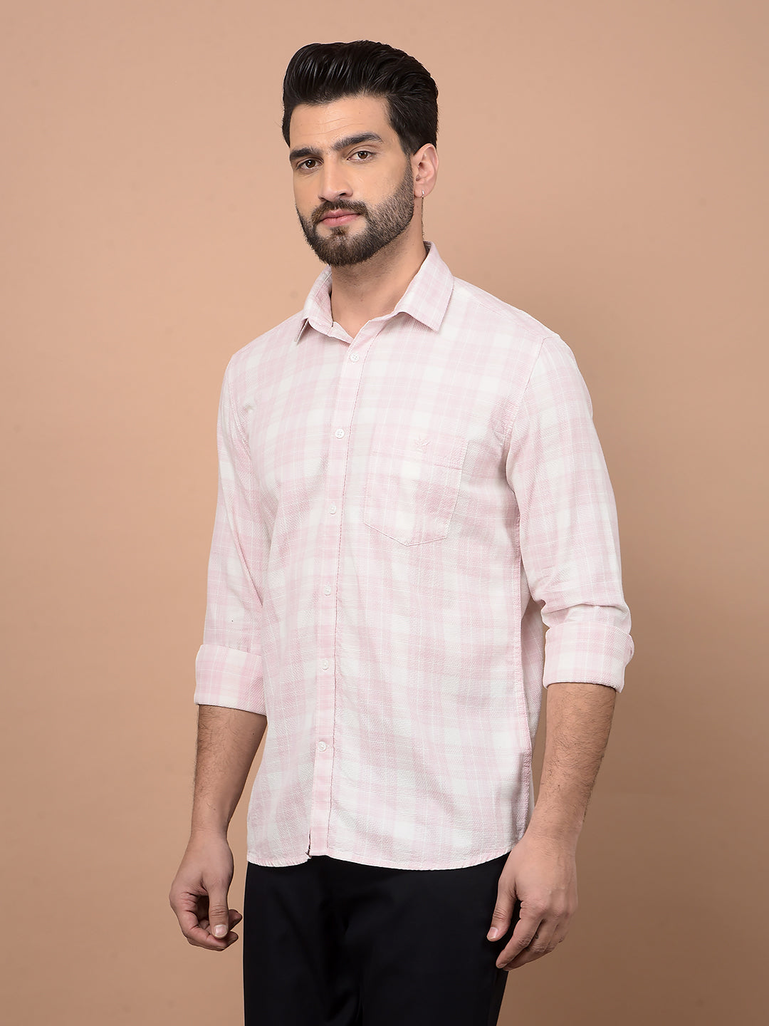 Pink Checked 100% Cotton Shirt-Men Shirts-Crimsoune Club