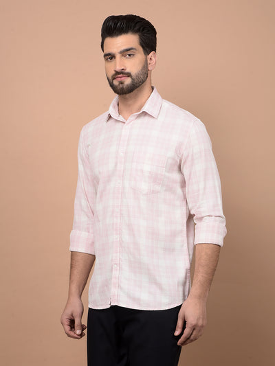 Pink Checked 100% Cotton Shirt-Men Shirts-Crimsoune Club