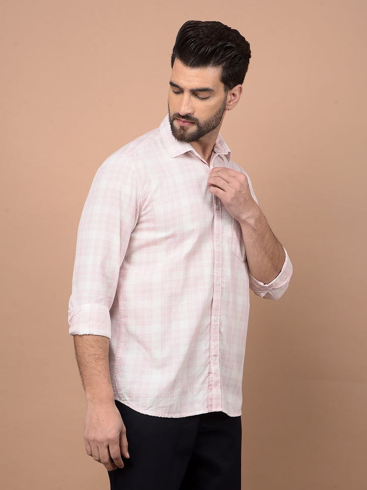 Pink Checked 100% Cotton Shirt-Men Shirts-Crimsoune Club