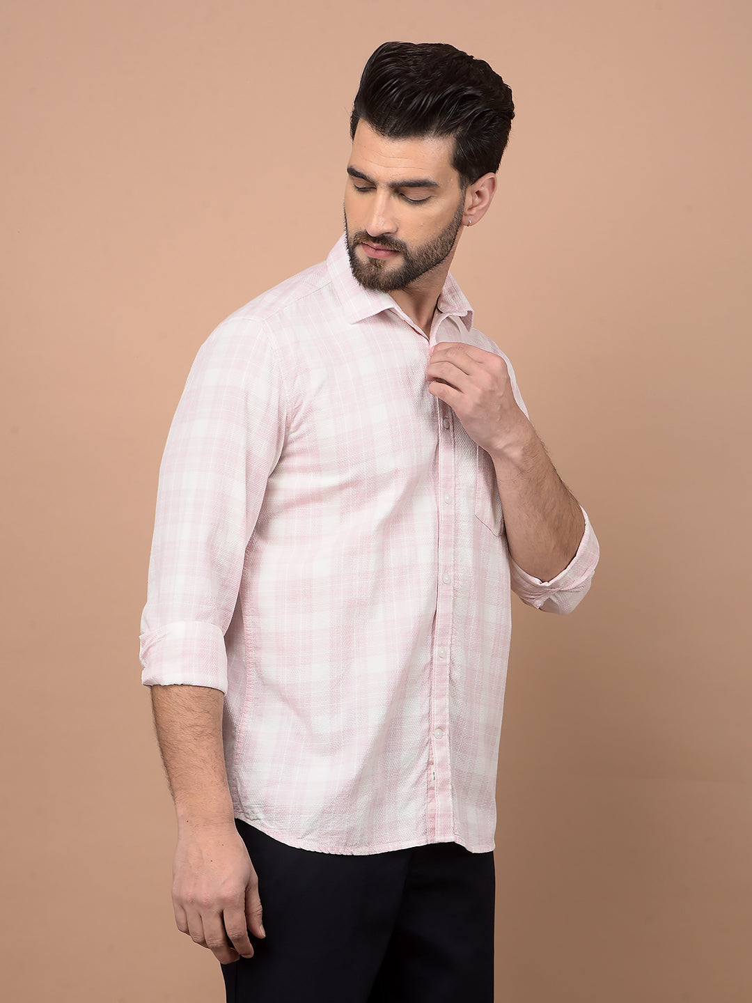 Pink Checked 100% Cotton Shirt-Men Shirts-Crimsoune Club
