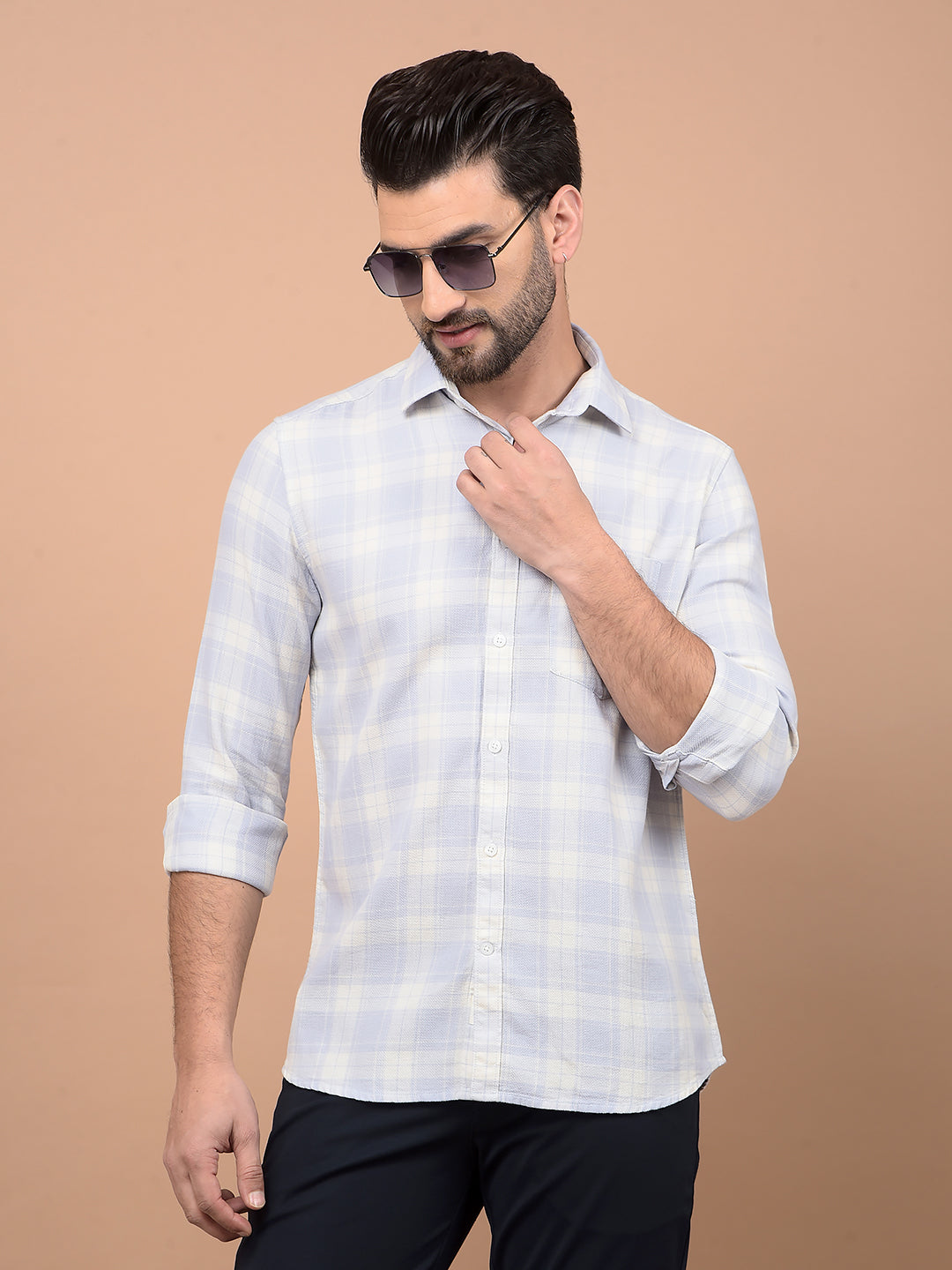 Purple Checked 100% Cotton Shirt-Men Shirts-Crimsoune Club