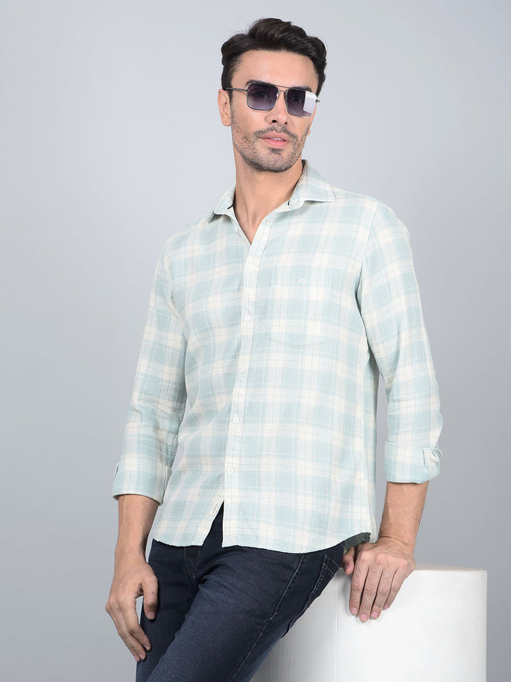 Green Checked 100% Cotton Shirt-Men Shirts-Crimsoune Club