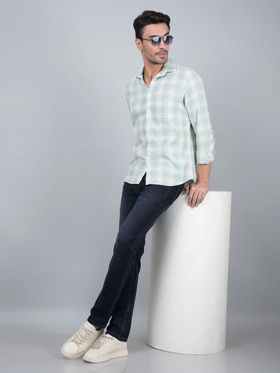 Green Checked 100% Cotton Shirt-Men Shirts-Crimsoune Club