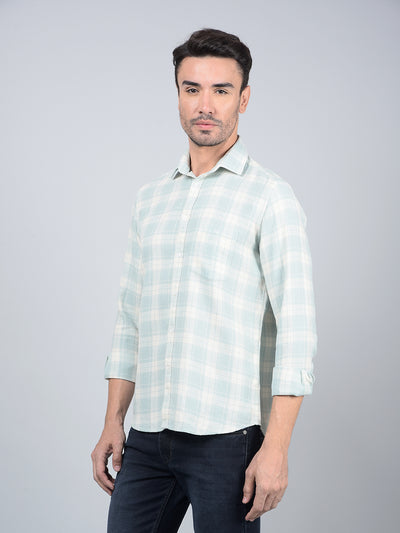 Green Checked 100% Cotton Shirt-Men Shirts-Crimsoune Club