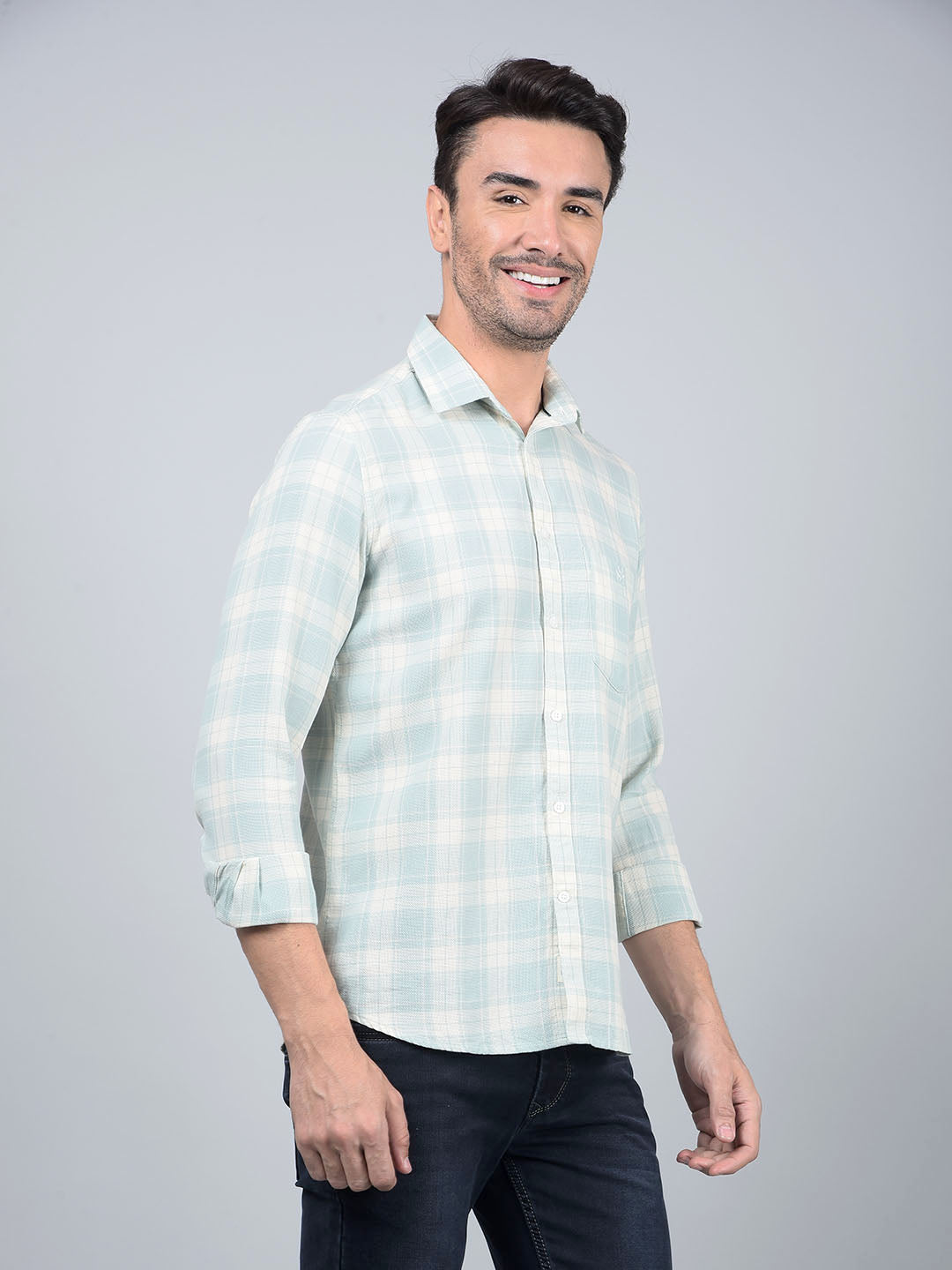 Green Checked 100% Cotton Shirt-Men Shirts-Crimsoune Club
