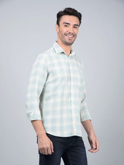 Green Checked 100% Cotton Shirt-Men Shirts-Crimsoune Club