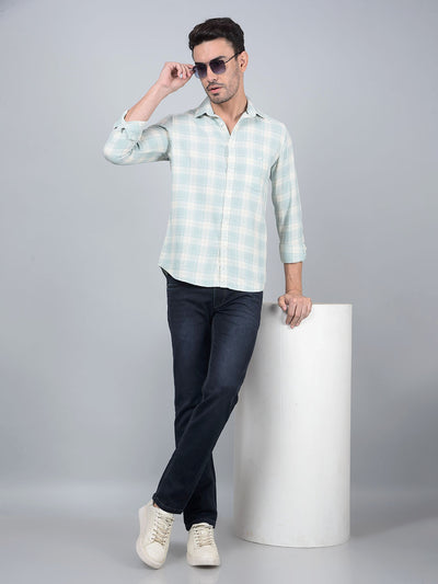 Green Checked 100% Cotton Shirt-Men Shirts-Crimsoune Club