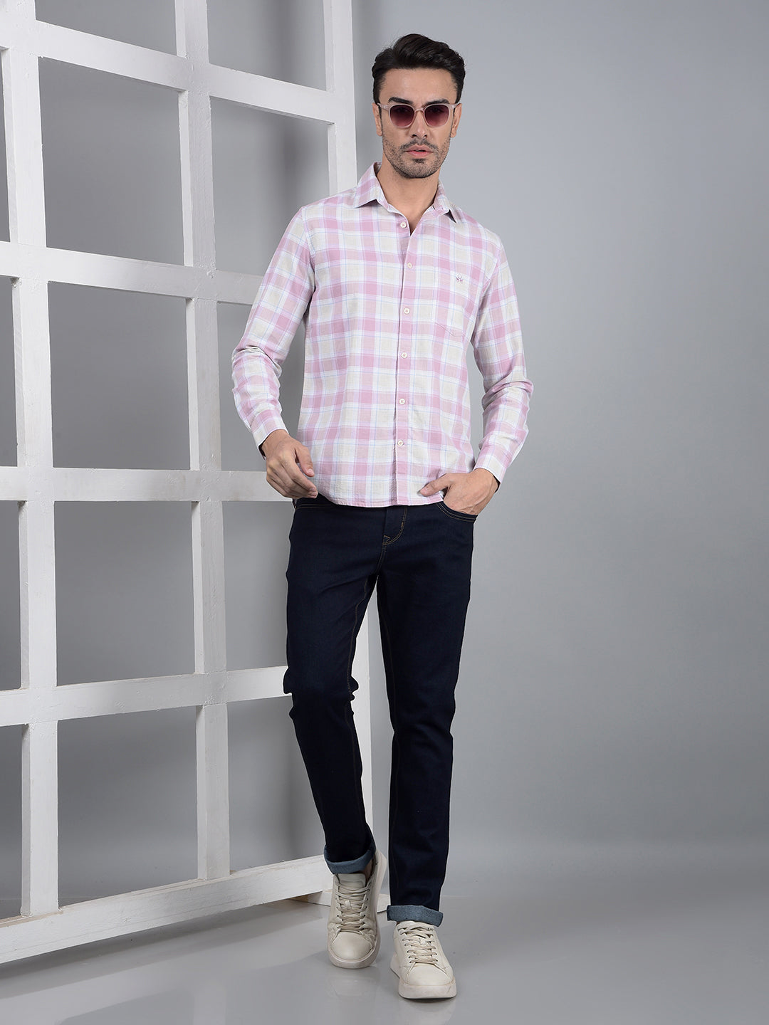 Purple Checked 100% Cotton Shirt-Men Shirts-Crimsoune Club