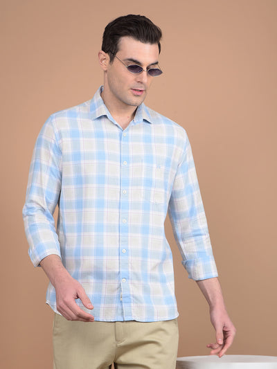 Blue Checked 100% Cotton Shirt-Men Shirts-Crimsoune Club