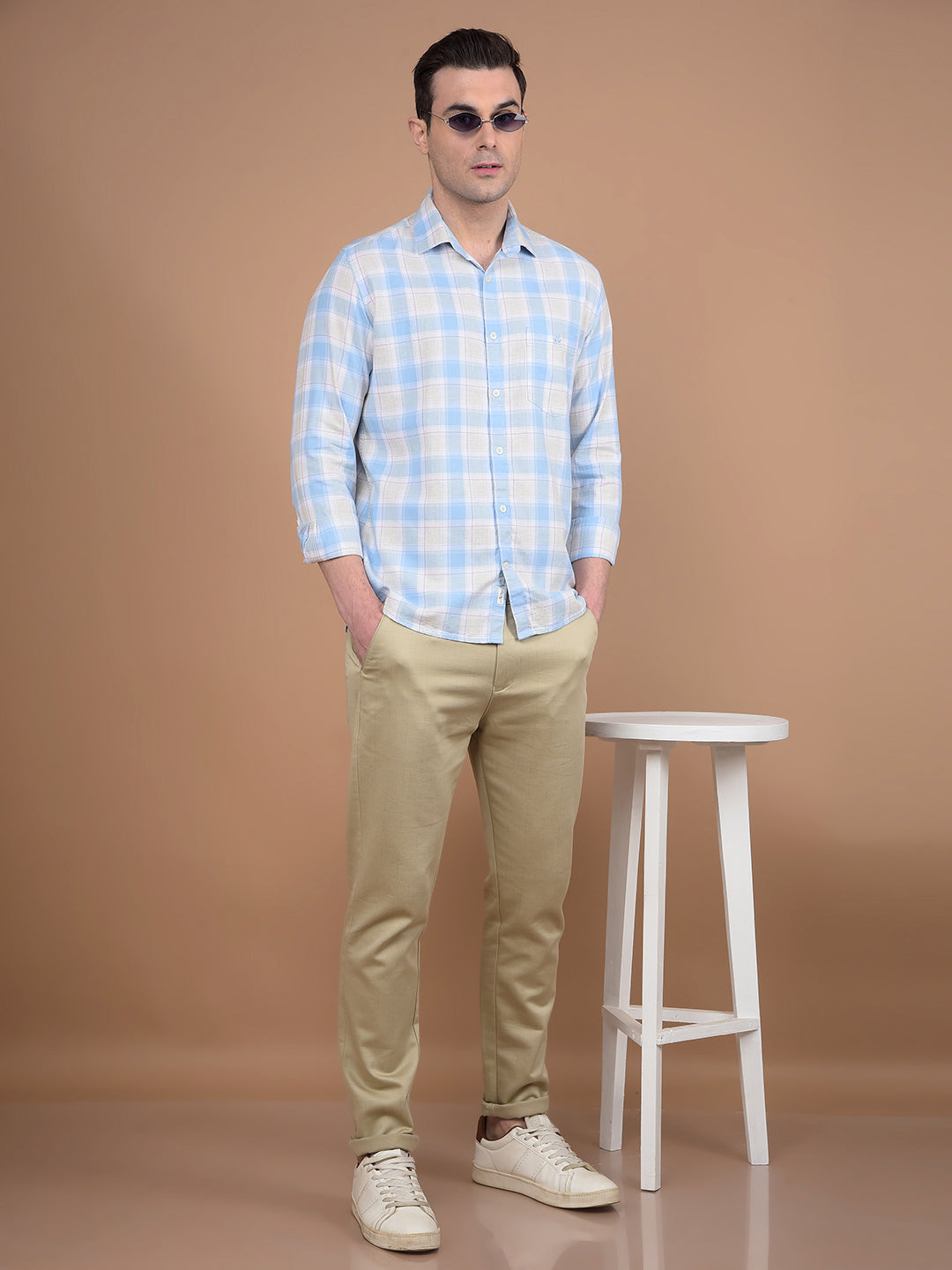 Blue Checked 100% Cotton Shirt-Men Shirts-Crimsoune Club