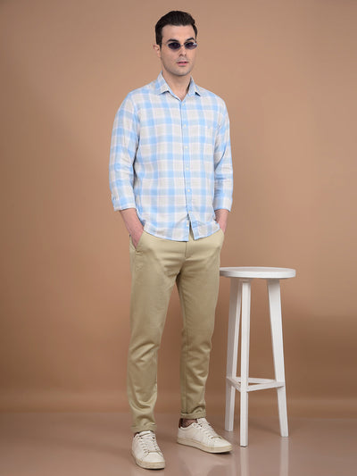 Blue Checked 100% Cotton Shirt-Men Shirts-Crimsoune Club