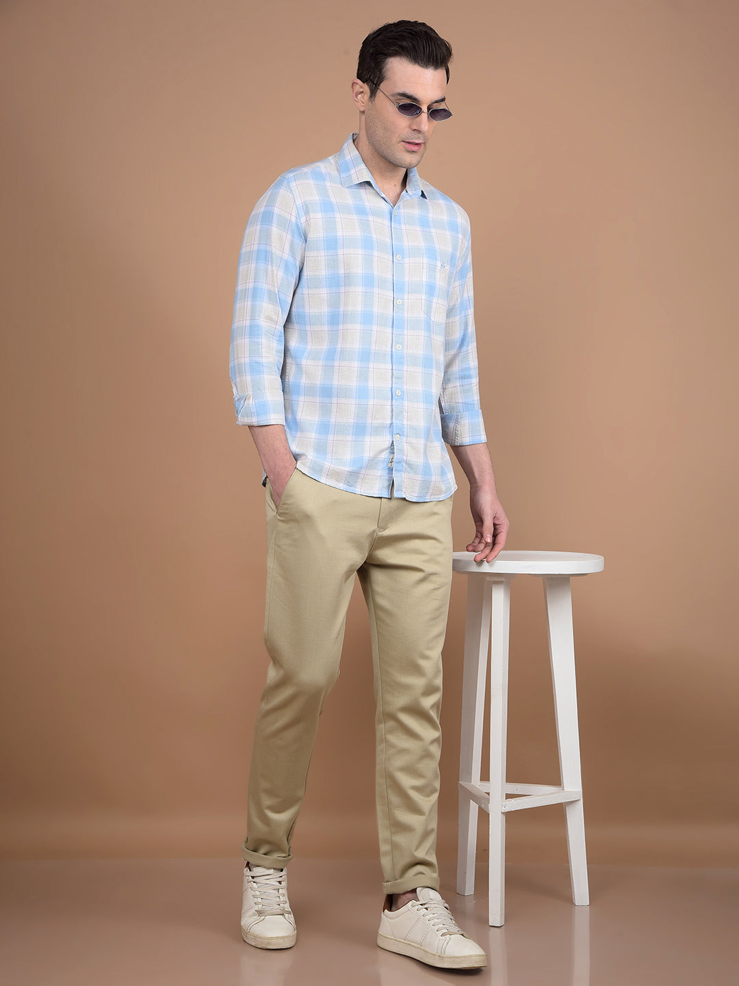 Blue Checked 100% Cotton Shirt-Men Shirts-Crimsoune Club