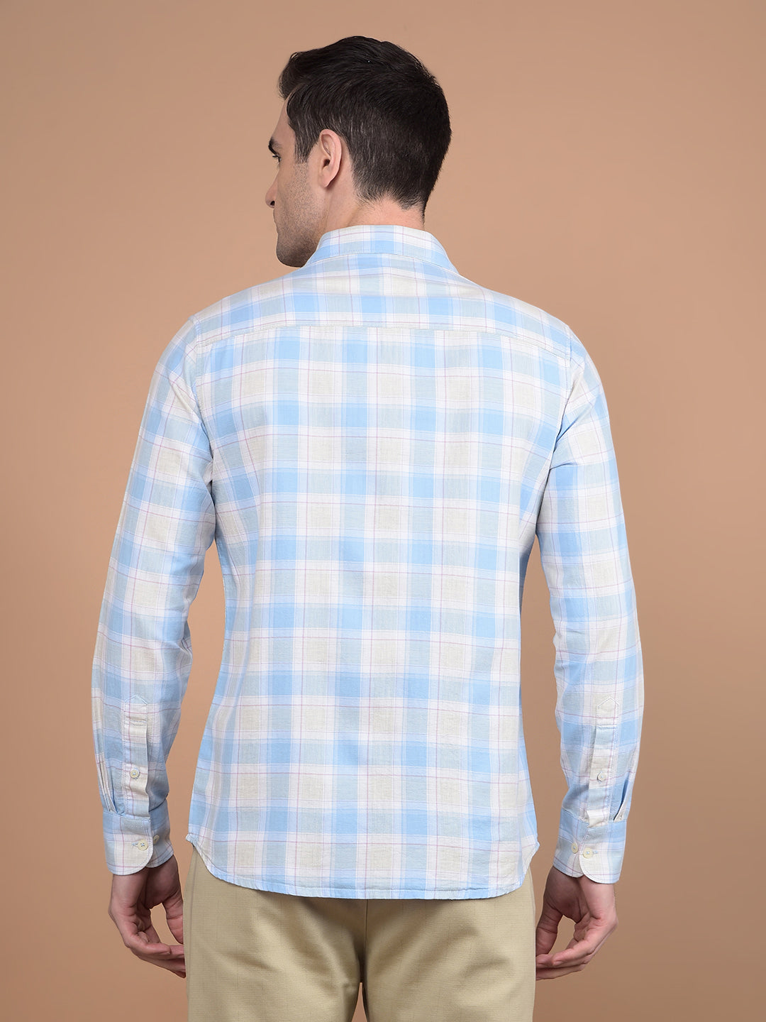 Blue Checked 100% Cotton Shirt-Men Shirts-Crimsoune Club