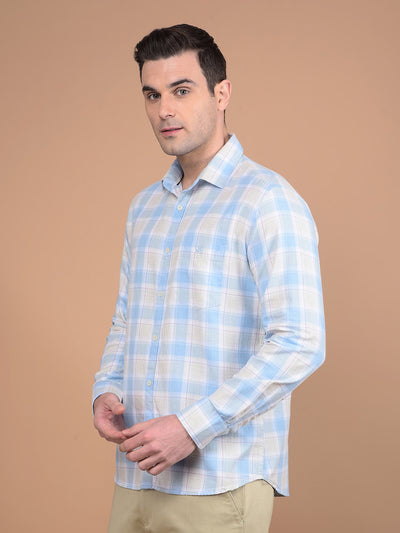 Blue Checked 100% Cotton Shirt-Men Shirts-Crimsoune Club