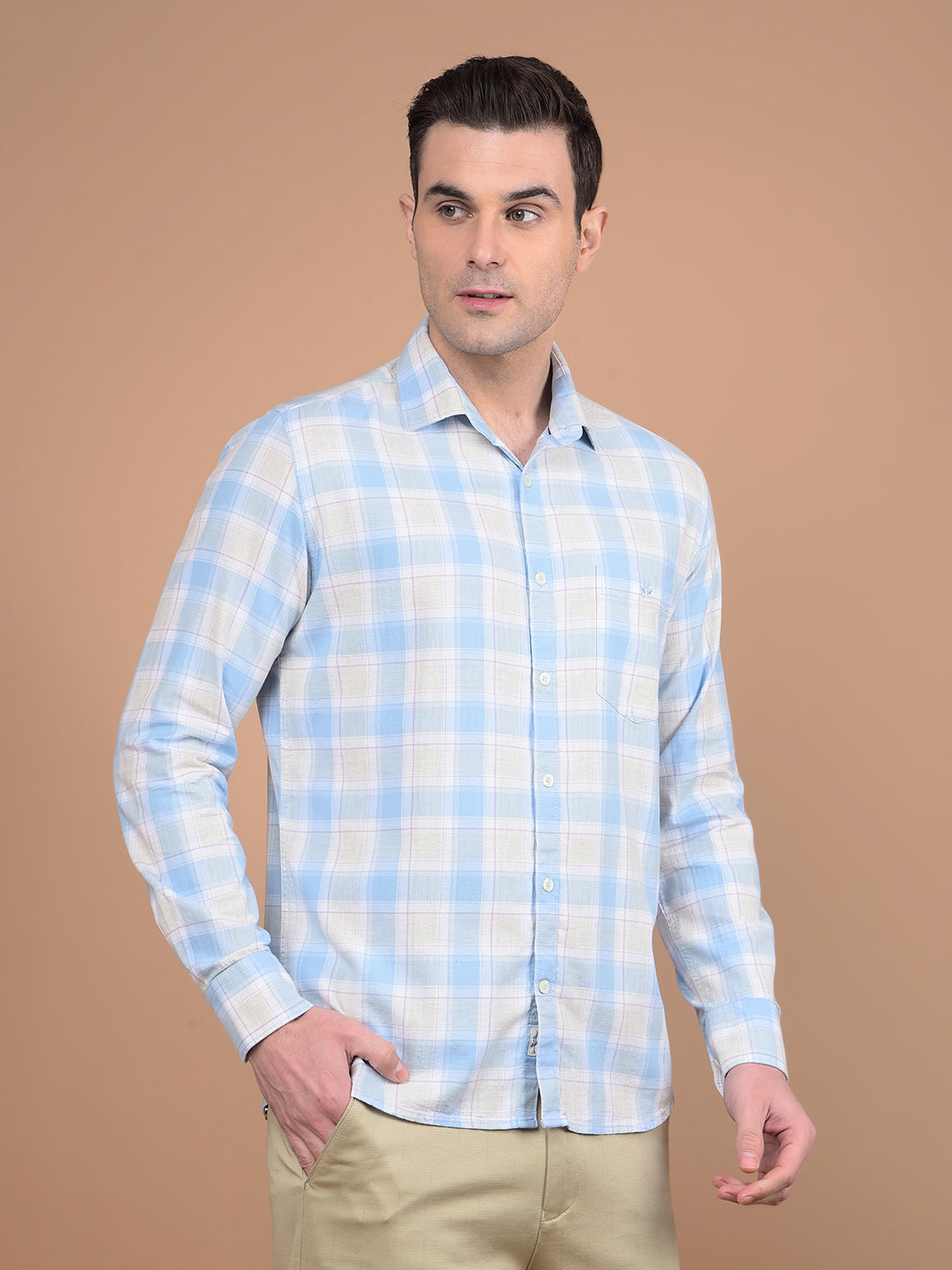Blue Checked 100% Cotton Shirt-Men Shirts-Crimsoune Club