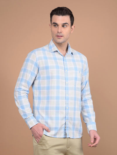 Blue Checked 100% Cotton Shirt-Men Shirts-Crimsoune Club