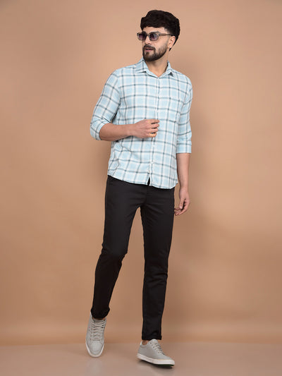 Blue Checked 100% Cotton Shirt-Men Shirts-Crimsoune Club