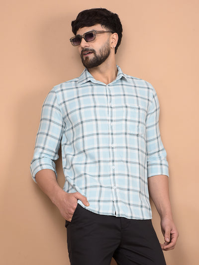 Blue Checked 100% Cotton Shirt-Men Shirts-Crimsoune Club