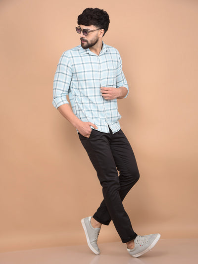 Blue Checked 100% Cotton Shirt-Men Shirts-Crimsoune Club