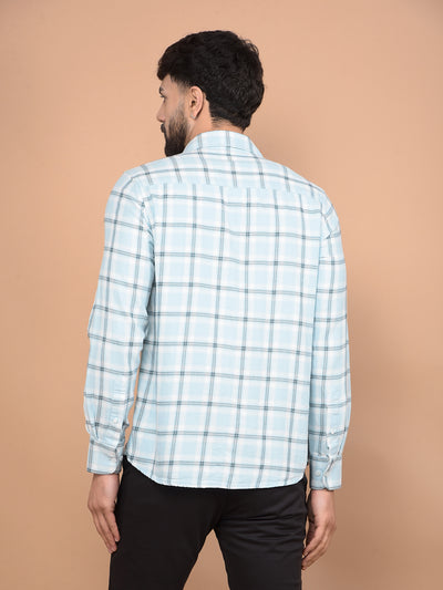 Blue Checked 100% Cotton Shirt-Men Shirts-Crimsoune Club