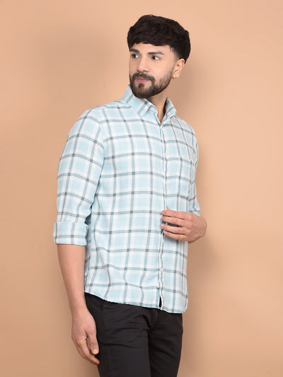 Blue Checked 100% Cotton Shirt-Men Shirts-Crimsoune Club
