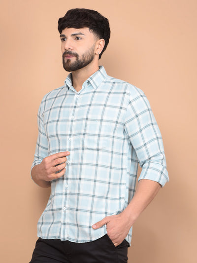 Blue Checked 100% Cotton Shirt-Men Shirts-Crimsoune Club