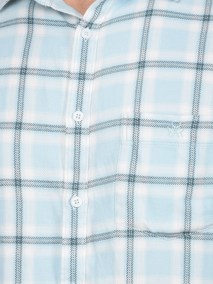 Blue Checked 100% Cotton Shirt-Men Shirts-Crimsoune Club
