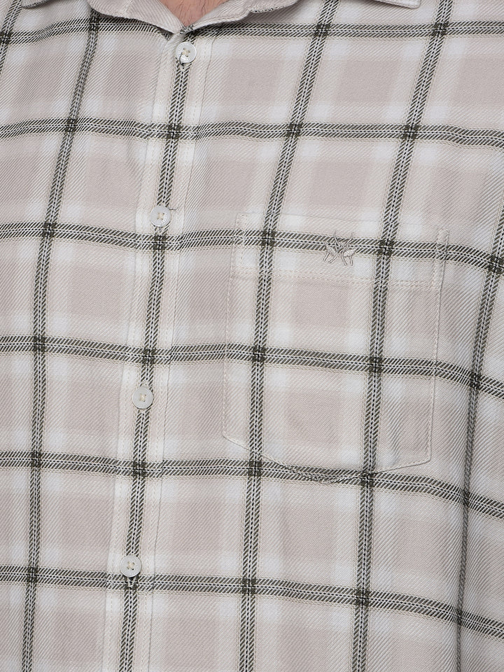 Beige Checked 100% Cotton Shirt-Men Shirts-Crimsoune Club