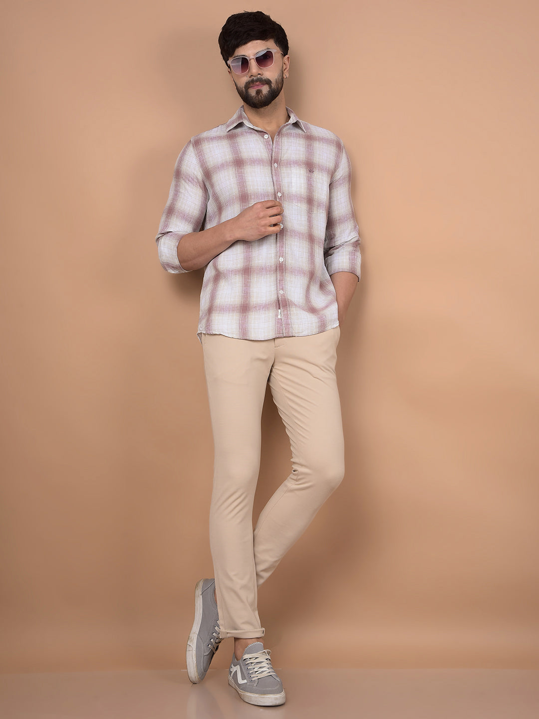 Purple Checked Linen Shirt-Men Shirts-Crimsoune Club