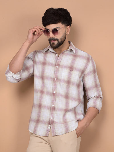 Purple Checked Linen Shirt-Men Shirts-Crimsoune Club