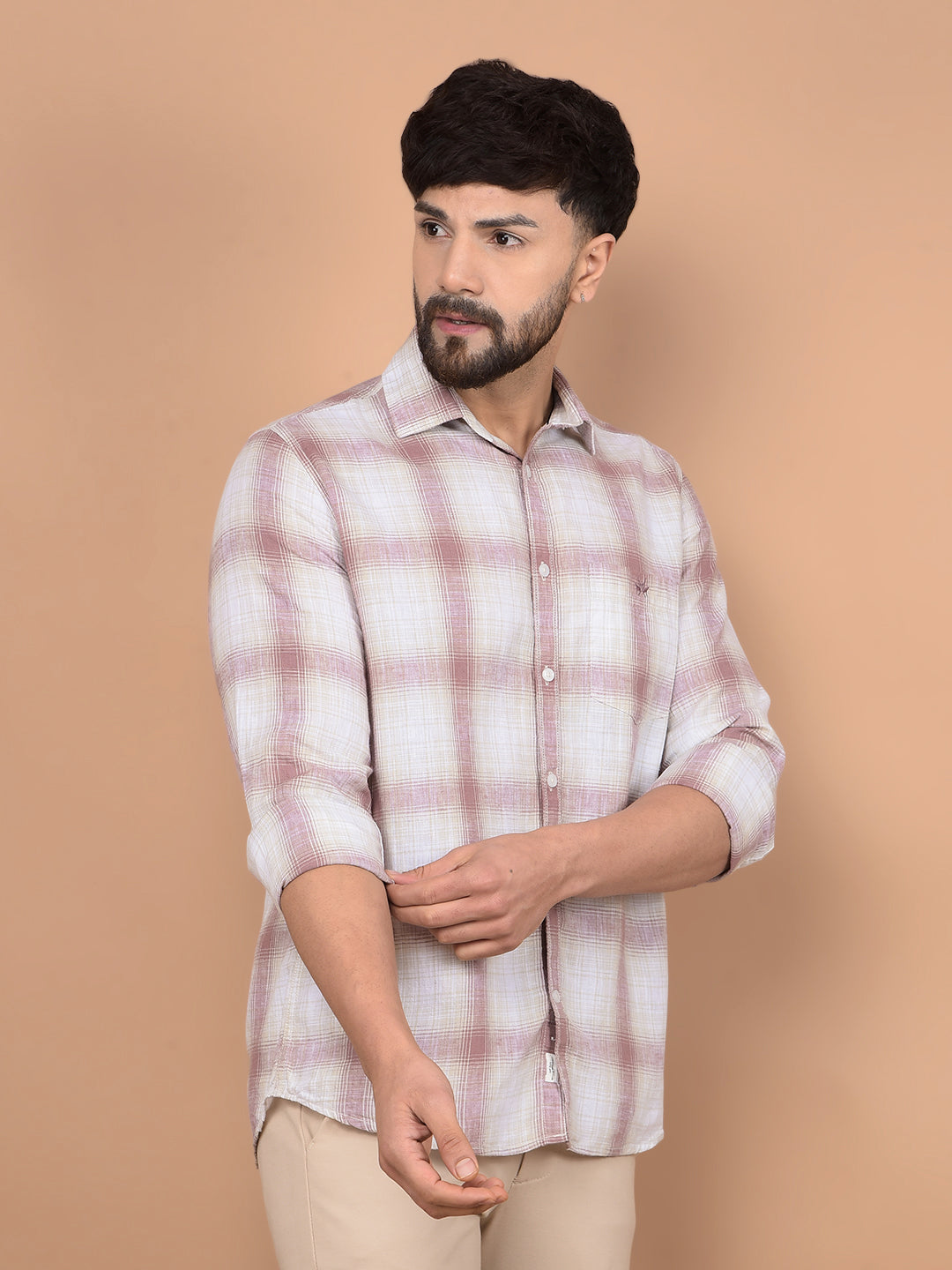 Purple Checked Linen Shirt-Men Shirts-Crimsoune Club