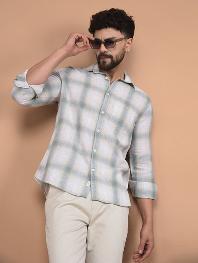 Green Checked Linen Shirt-Men Shirts-Crimsoune Club