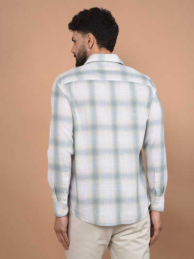 Green Checked Linen Shirt-Men Shirts-Crimsoune Club