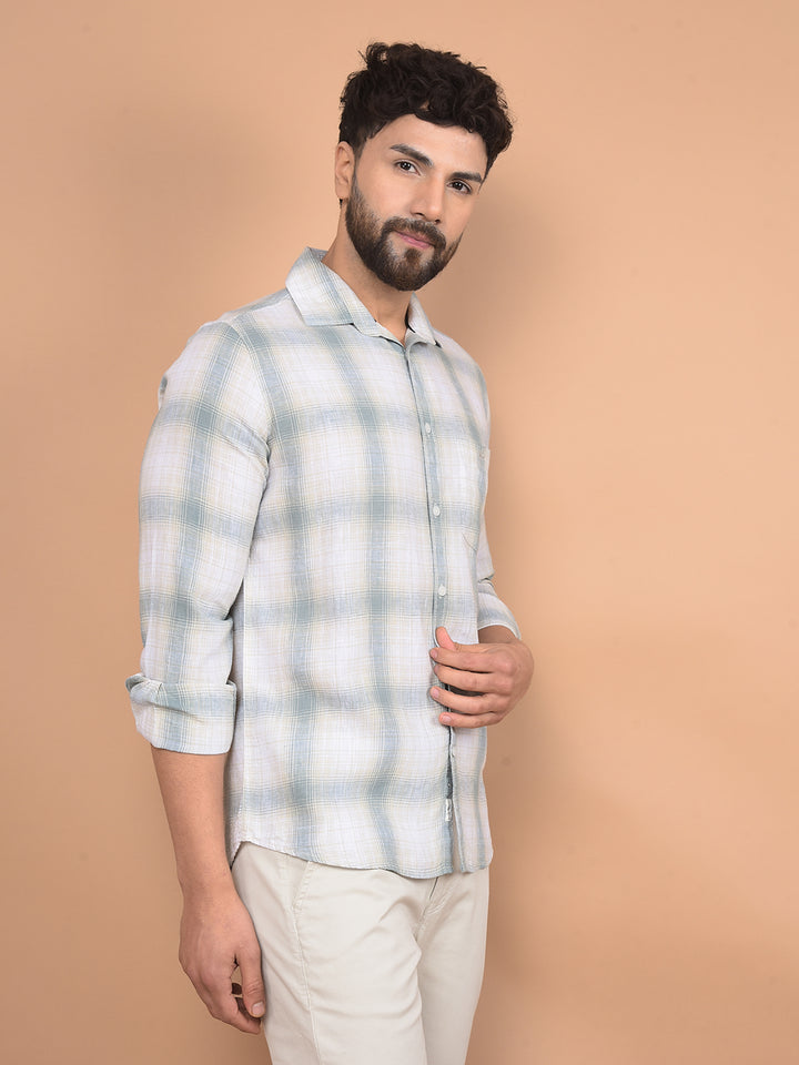 Green Checked Linen Shirt-Men Shirts-Crimsoune Club