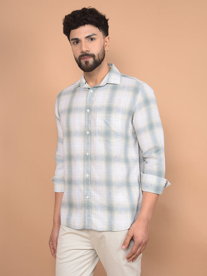 Green Checked Linen Shirt-Men Shirts-Crimsoune Club