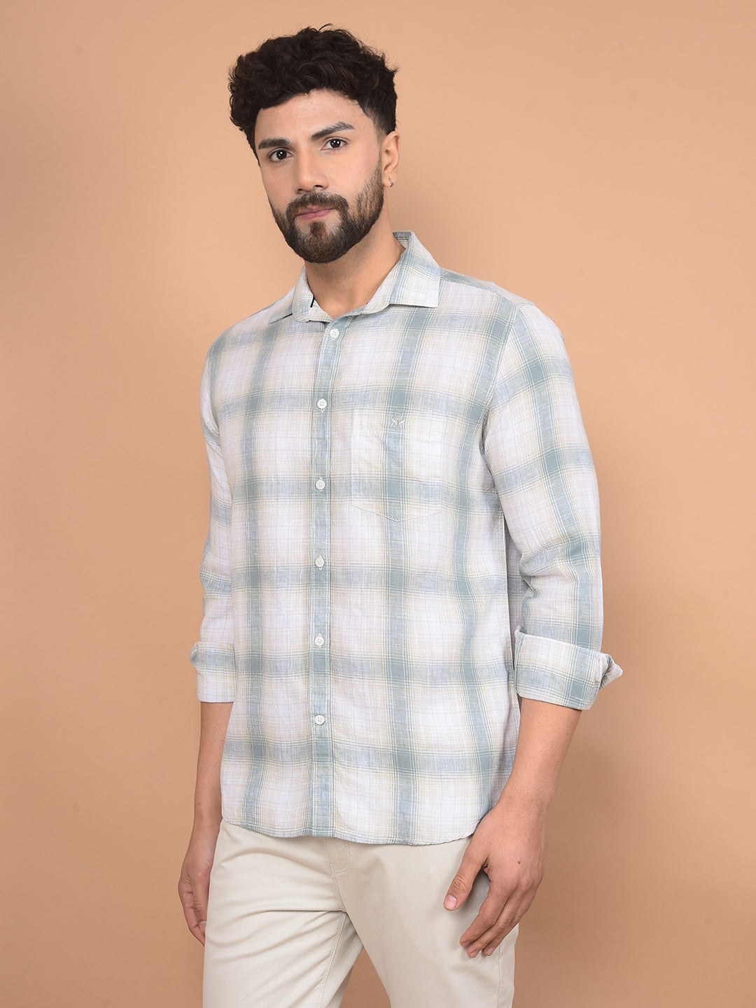 Green Checked Linen Shirt-Men Shirts-Crimsoune Club