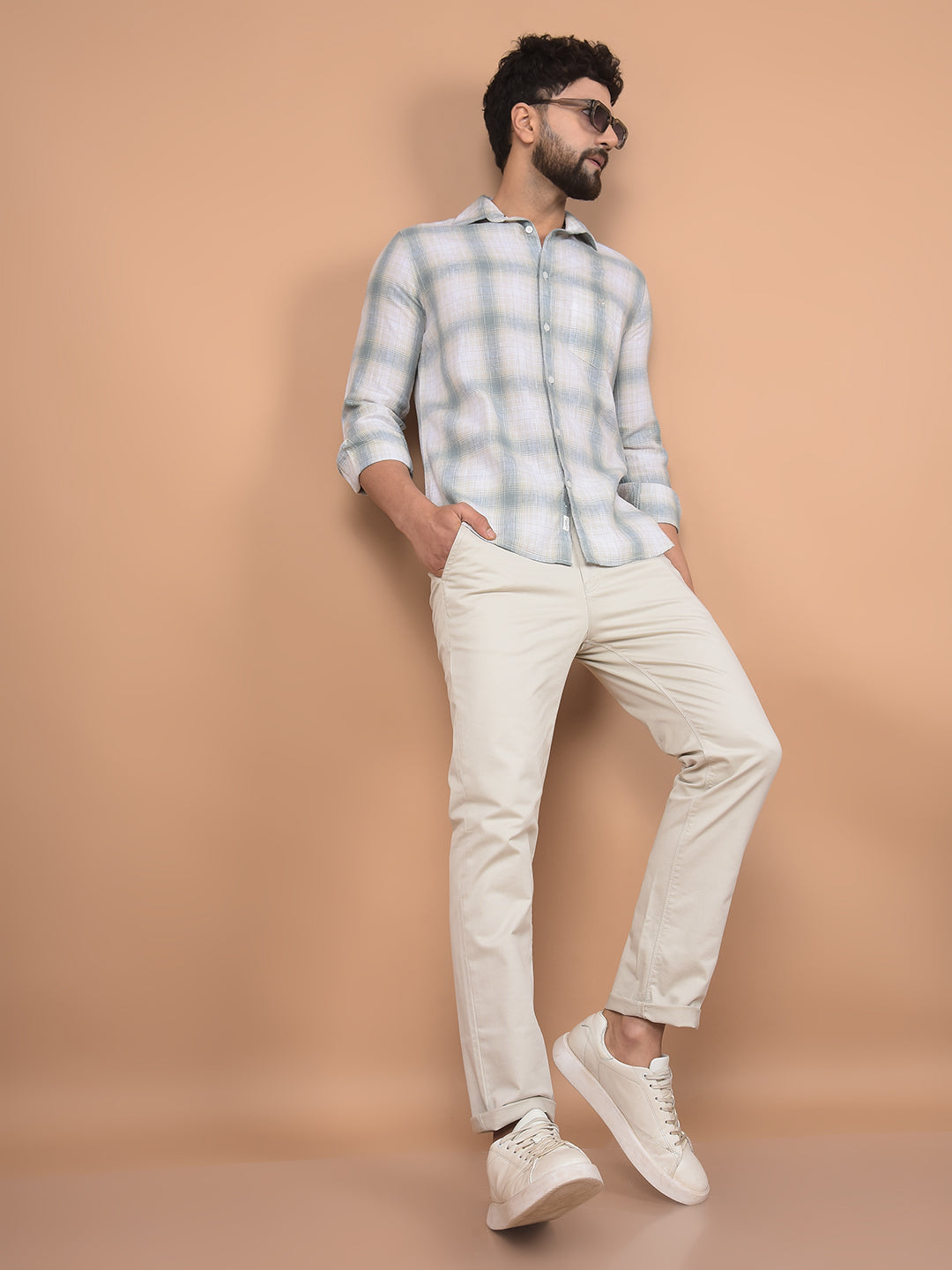 Green Checked Linen Shirt-Men Shirts-Crimsoune Club