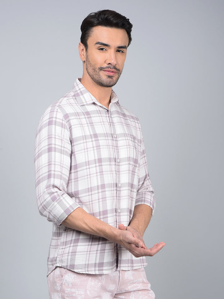 Purple Checked 100% Cotton Shirt-Men Shirts-Crimsoune Club